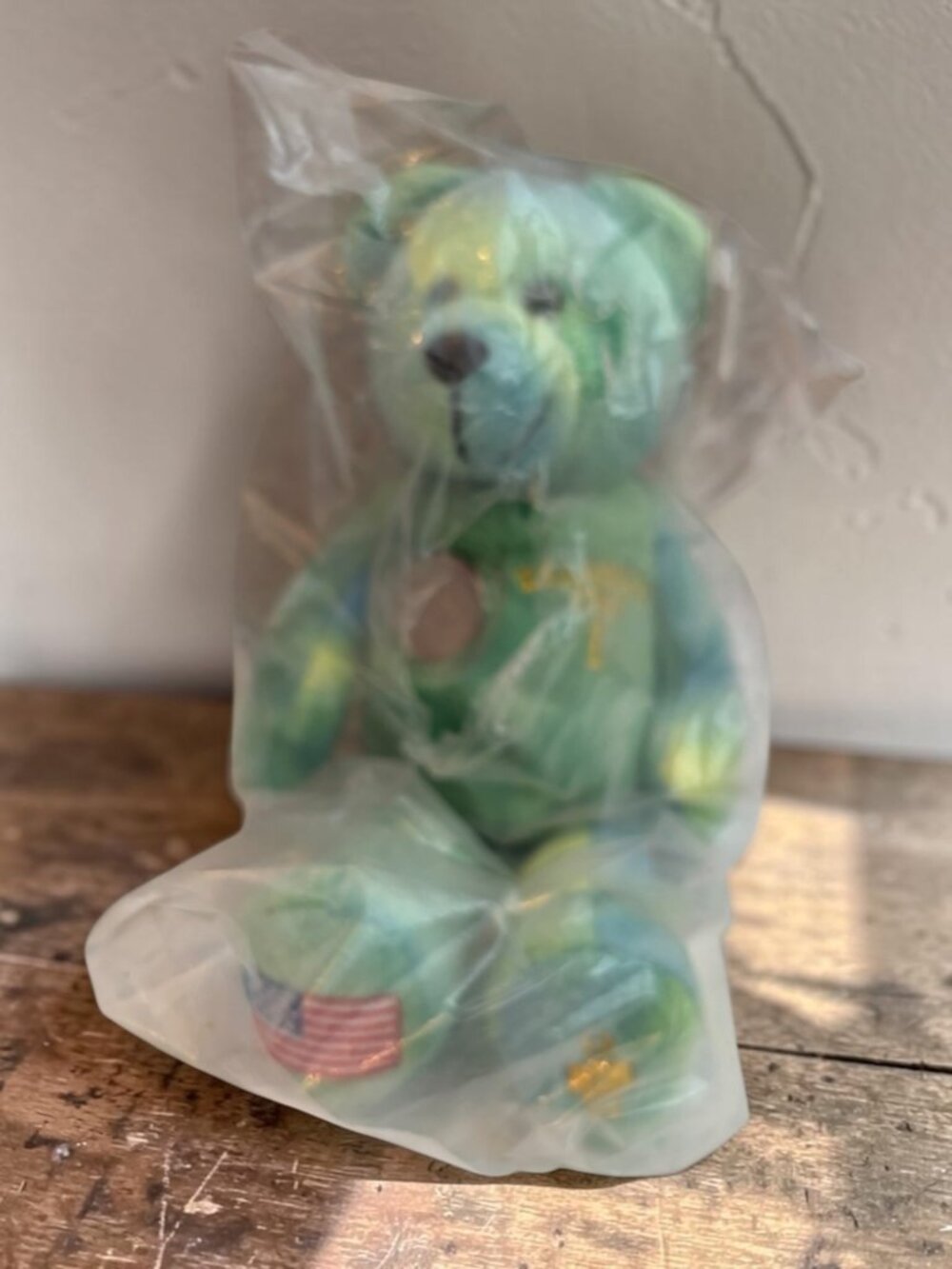 Delaware 1787 Green Tie-dye  State Quarter Bear 1999 Collectible Plush USA Flag
